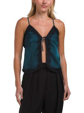 MONTEAU Lace Trim Tie Front Tank